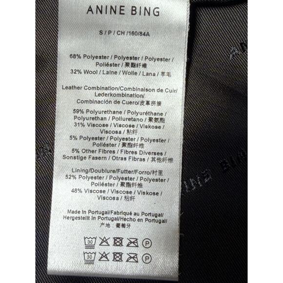 Anine Bing Camden Jacket Black and Grey Check Sz Sm Boss Faux Leather Trim NWT - Picture 8 of 15